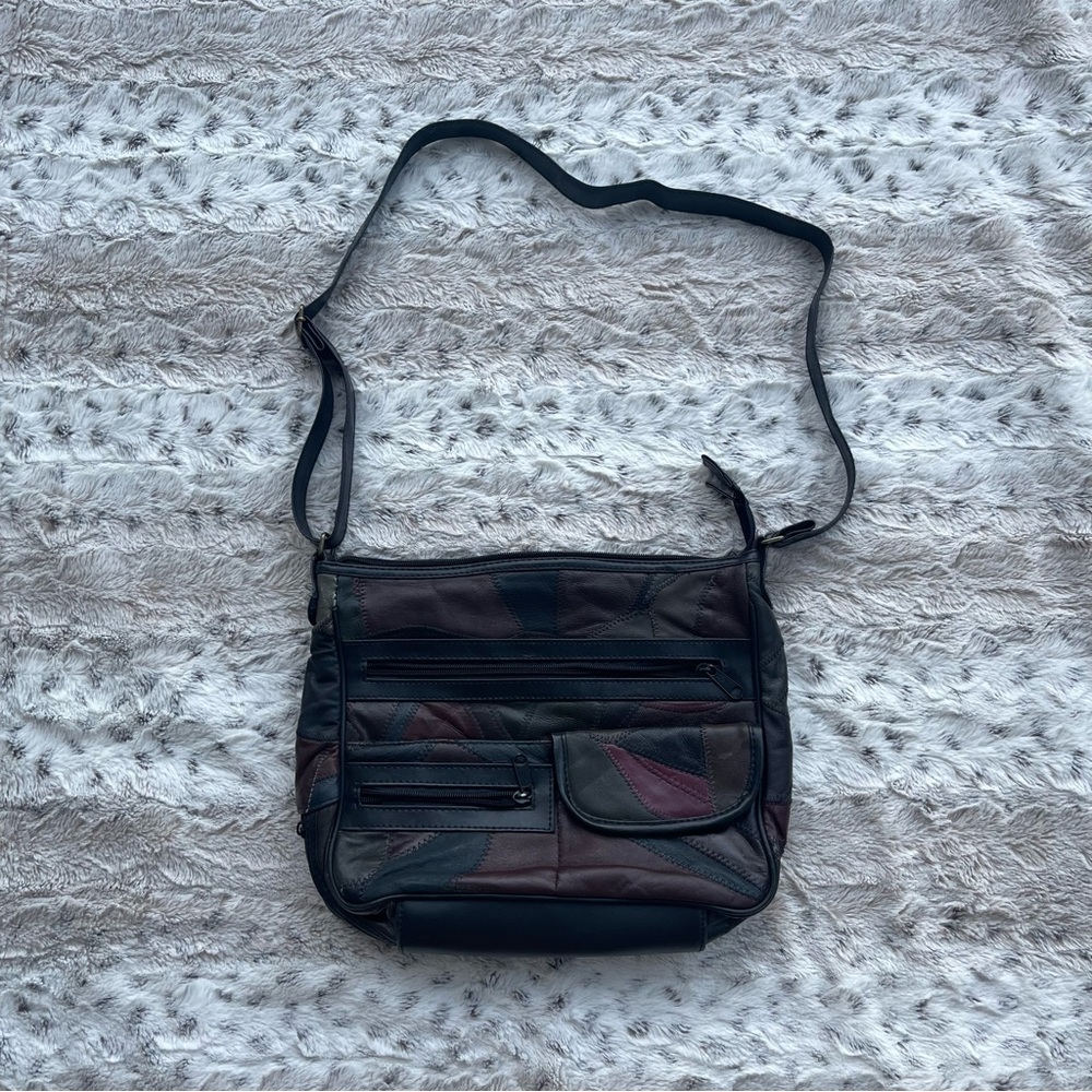 Vintage 90s Patchwork Leather Shoulder Bag/Crossbody